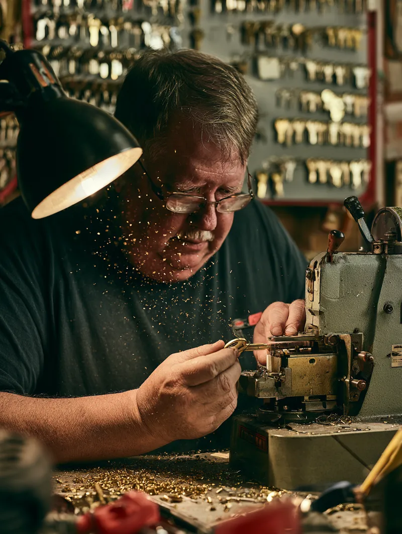 Locksmith cutting a key — small precise jobs, like small precise loans, exist to solve one specific problem